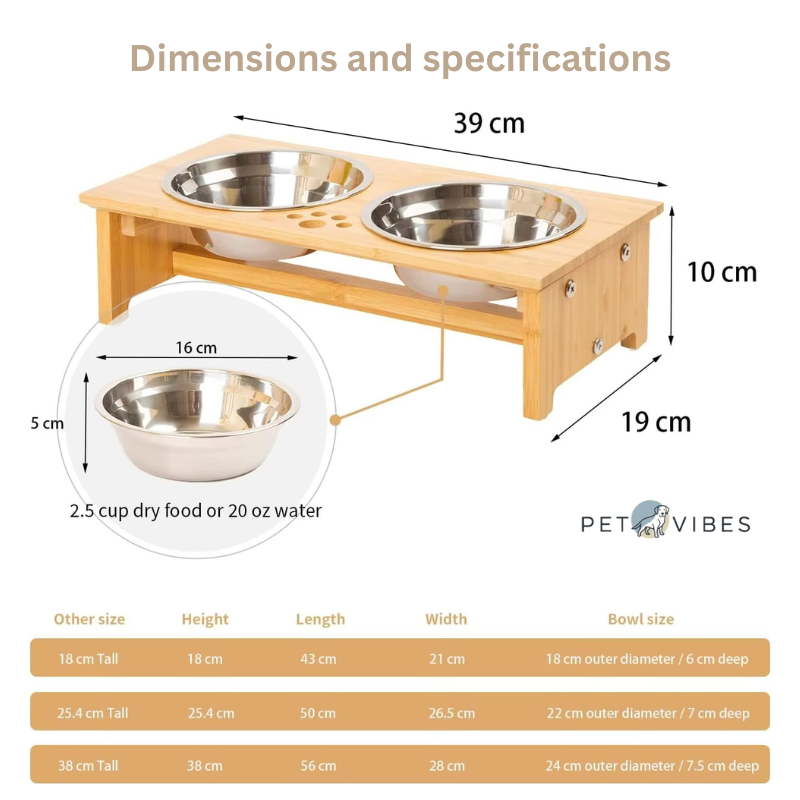 Stylish Raised Dog Feeder - Dual Bowls, Crafted from bamboo and stainless steel